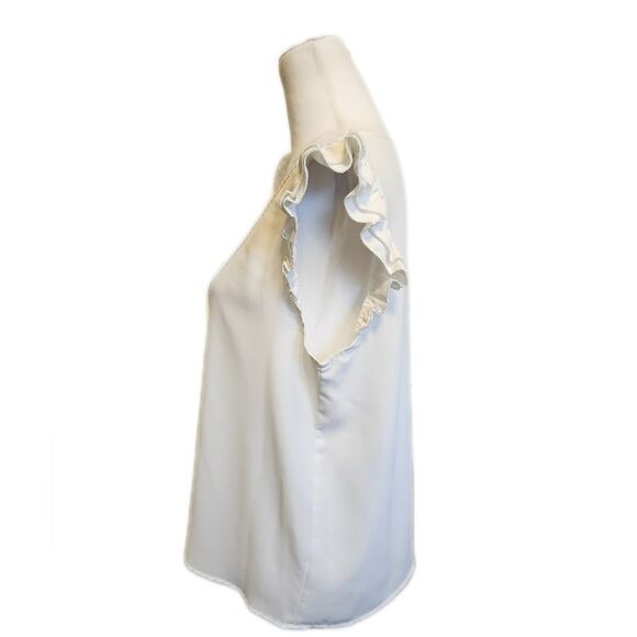 SHEIN lace v-neck, ruffle sleeve blouse top in white,  size L - Picture 2 of 5